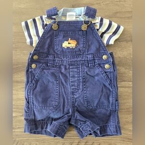 Vintage 2007 Gymboree Boy's Dump Truck Shortalls Overalls Bodysuit Size 3-6 Mos.